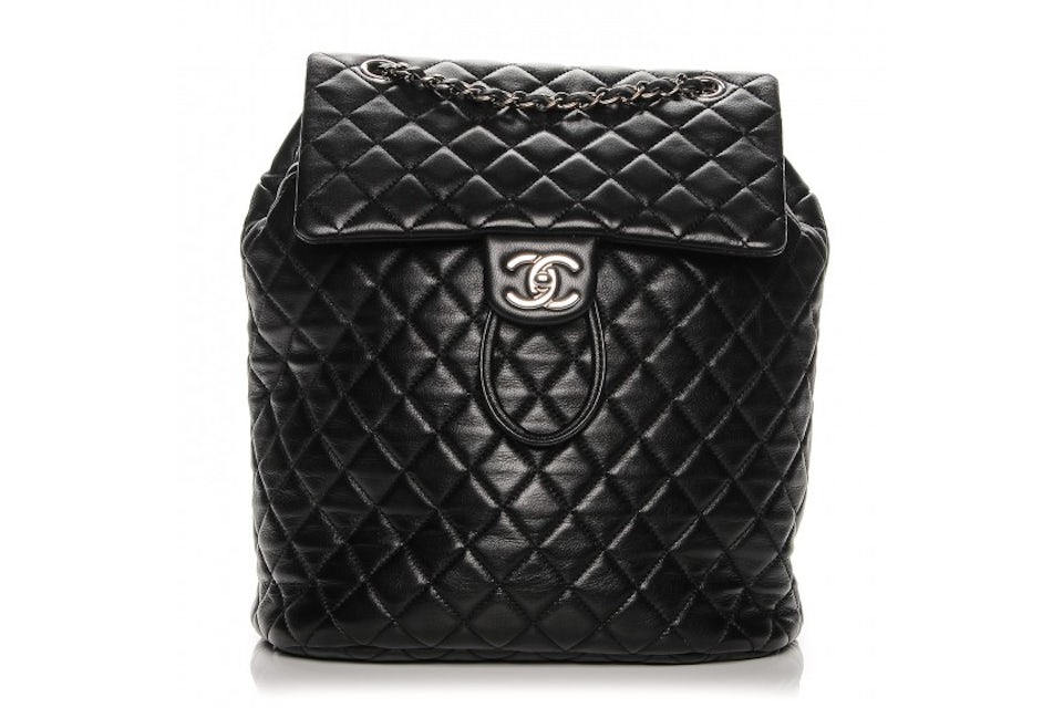 Authentic Chanel Urban Spirit Backpack Quilted Lambskin Black Gold Hardware
