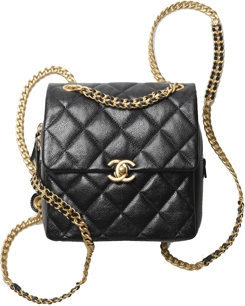 Chanel Backpack With Chain Black in Calfskin Leather - GB