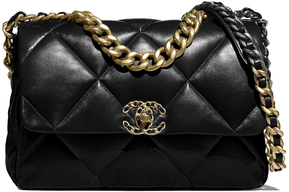 Sobriquette auroch initial Chanel 19 Flap Bag Lambskin Gold/Ruthenium-tone Large Black in Lambskin  with Gold/Ruthenium-tone - US