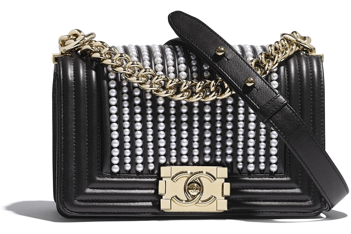 Chanel Boy Bag Calfskin/Imitation Pearl Gold-tone Small Black