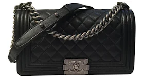 Chanel Boy Bag Quilted Caviar Silver-tone Old Medium Black