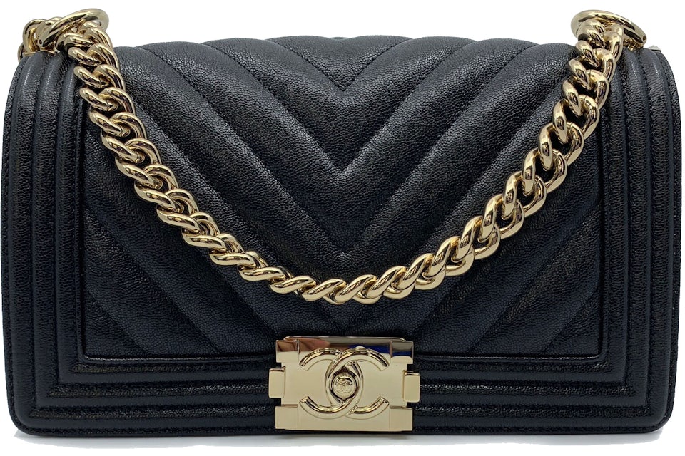 Chanel Boy Wallet On Chain Chevron Caviar Gold-tone Black in Caviar with  Aged Gold-Tone - US