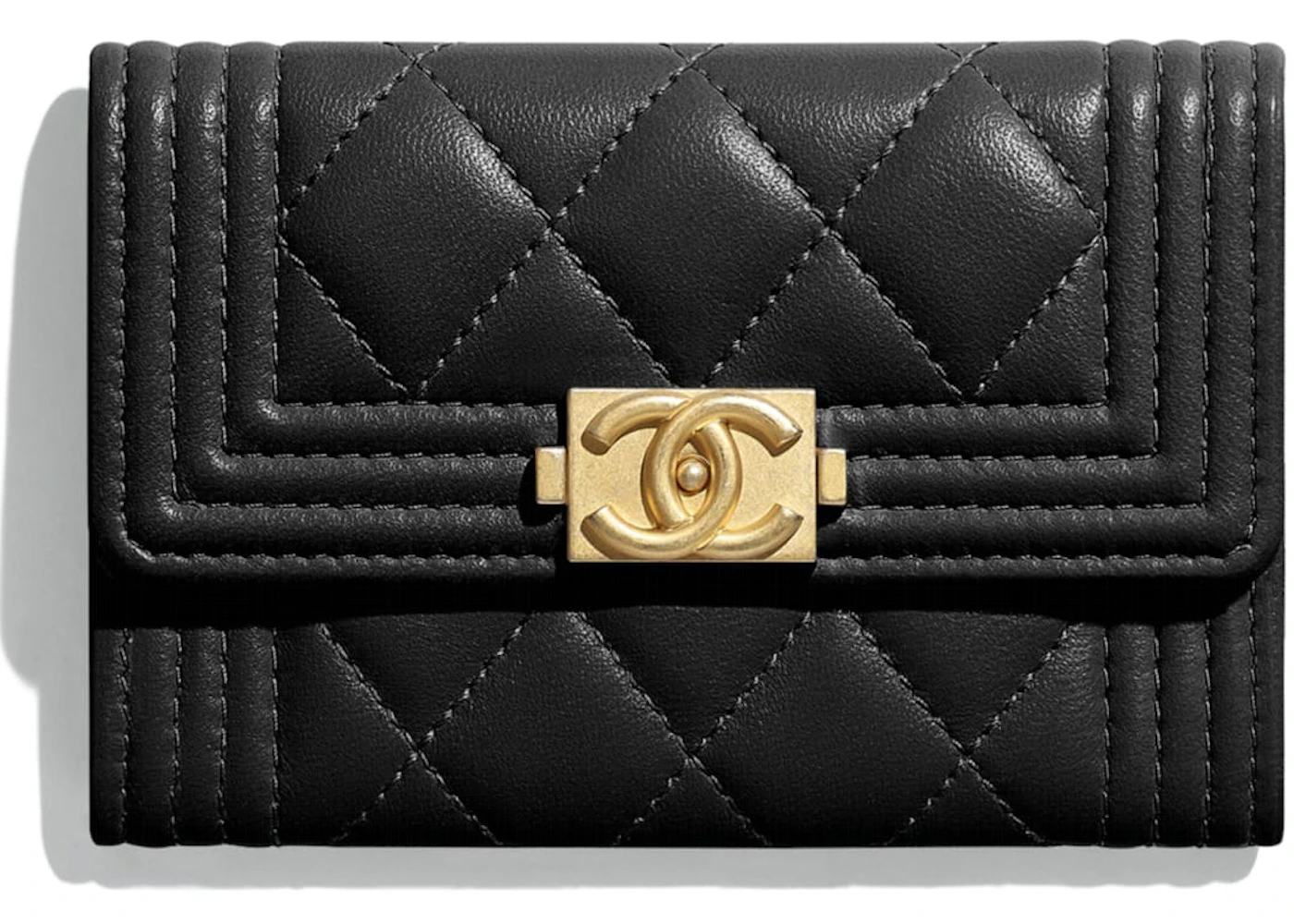 CHANEL Caviar Quilted Boy Flap Card Holder Black 155438