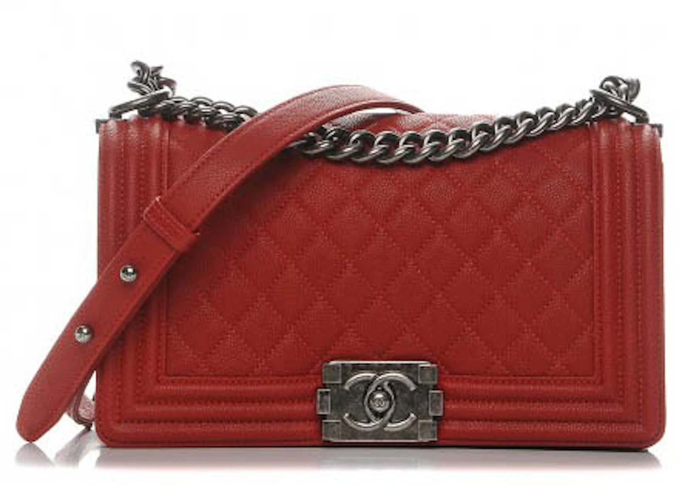 Chanel Red Diamond Stitch Calfskin Leather New Medium Boy Bag