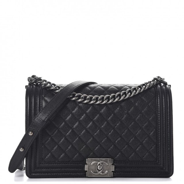 Chanel Boy Flap Quilted Caviar Diamond New Medium Black in Caviar with Aged  Silver-Tone - US
