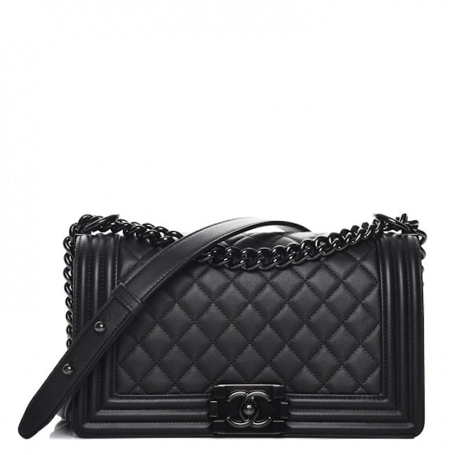 Chanel Boy Flap Quilted Calfskin Medium So Black in Calfskin with
