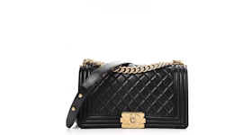 Chanel Boy Flap Quilted Lambskin Aged Gold-tone Medium Black
