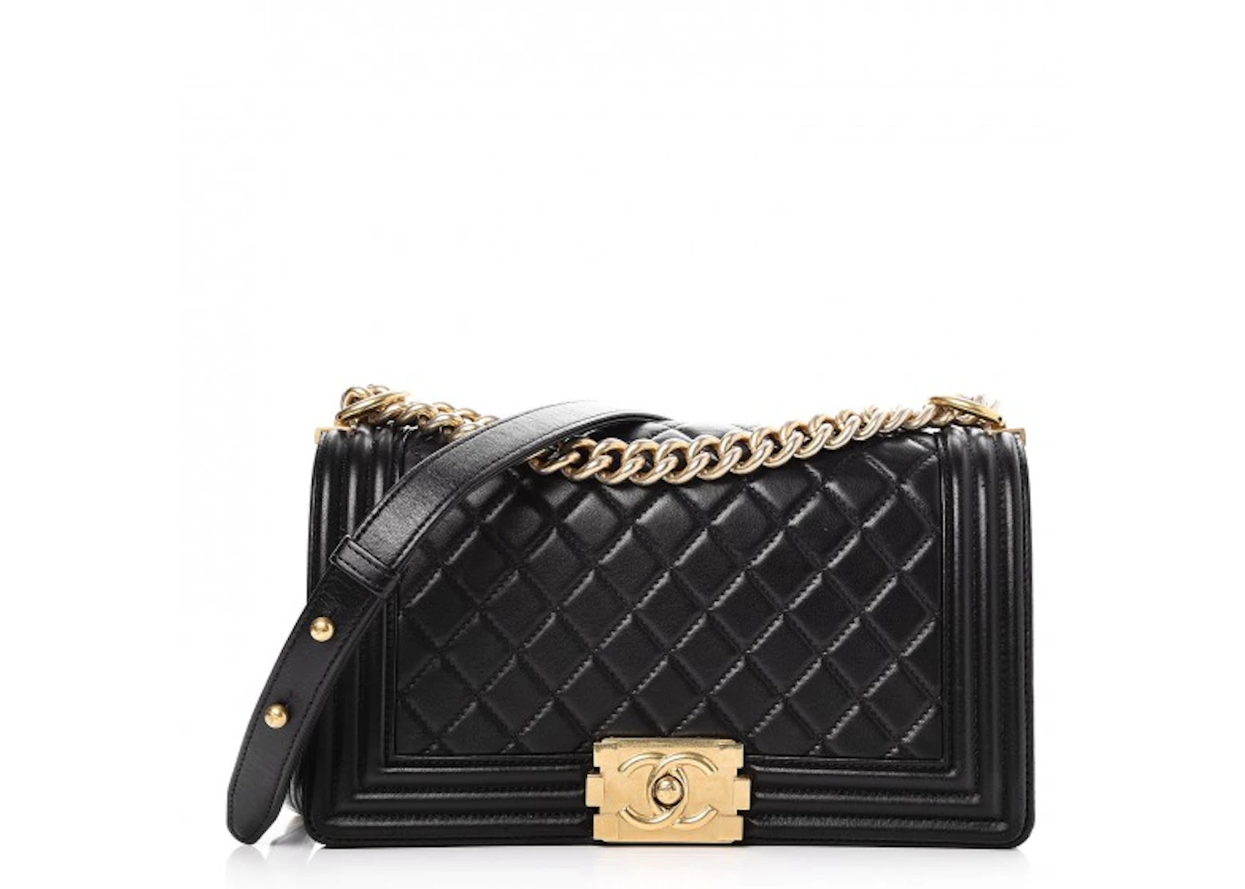 Chanel Boy Flap Quilted Lambskin Aged Gold-tone Medium Black in Lambskin  with Aged Gold-tone - US