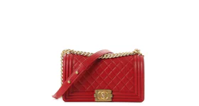 Chanel Boy Flap Quilted Diamond Medium Red
