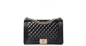 Chanel Boy Flap Quilted Patent Leather Gold-tone New Medium Black