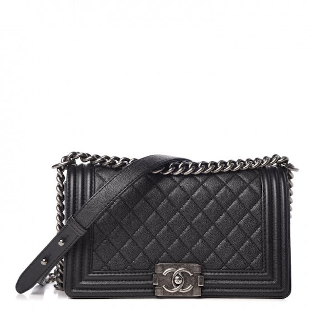Chanel Boy Flap Quilted Caviar Ruthenium Large Black - US