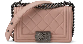 Chanel Boy Flap Quilted Large Stitch Lambskin Ruthenium Small Dusty Rose