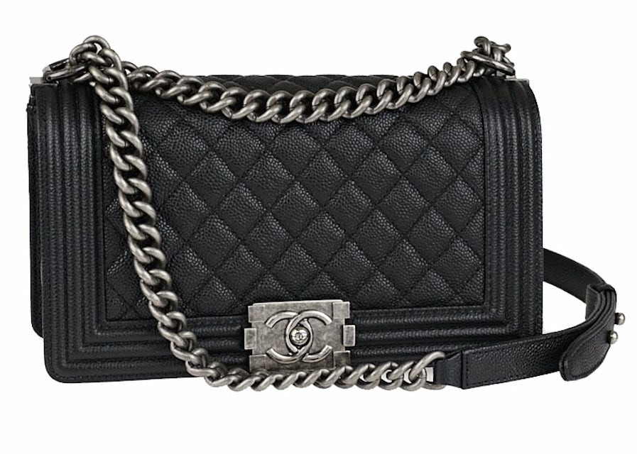 Chanel Boy Flap Quilted Medium Caviar Black in Caviar with Ruthenium-tone -  US
