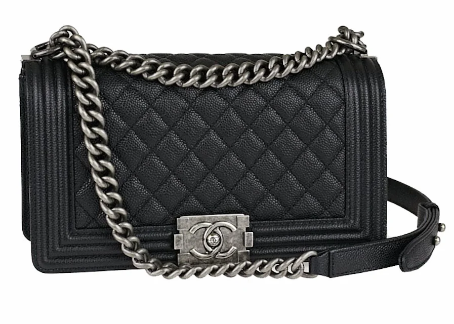 Chanel Boy Flap Quilted Medium Caviar Black in Caviar with Ruthenium ...