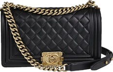 Chanel Black Caviar Leather & Ruthenium Finish Metal Small Boy Bag A67085