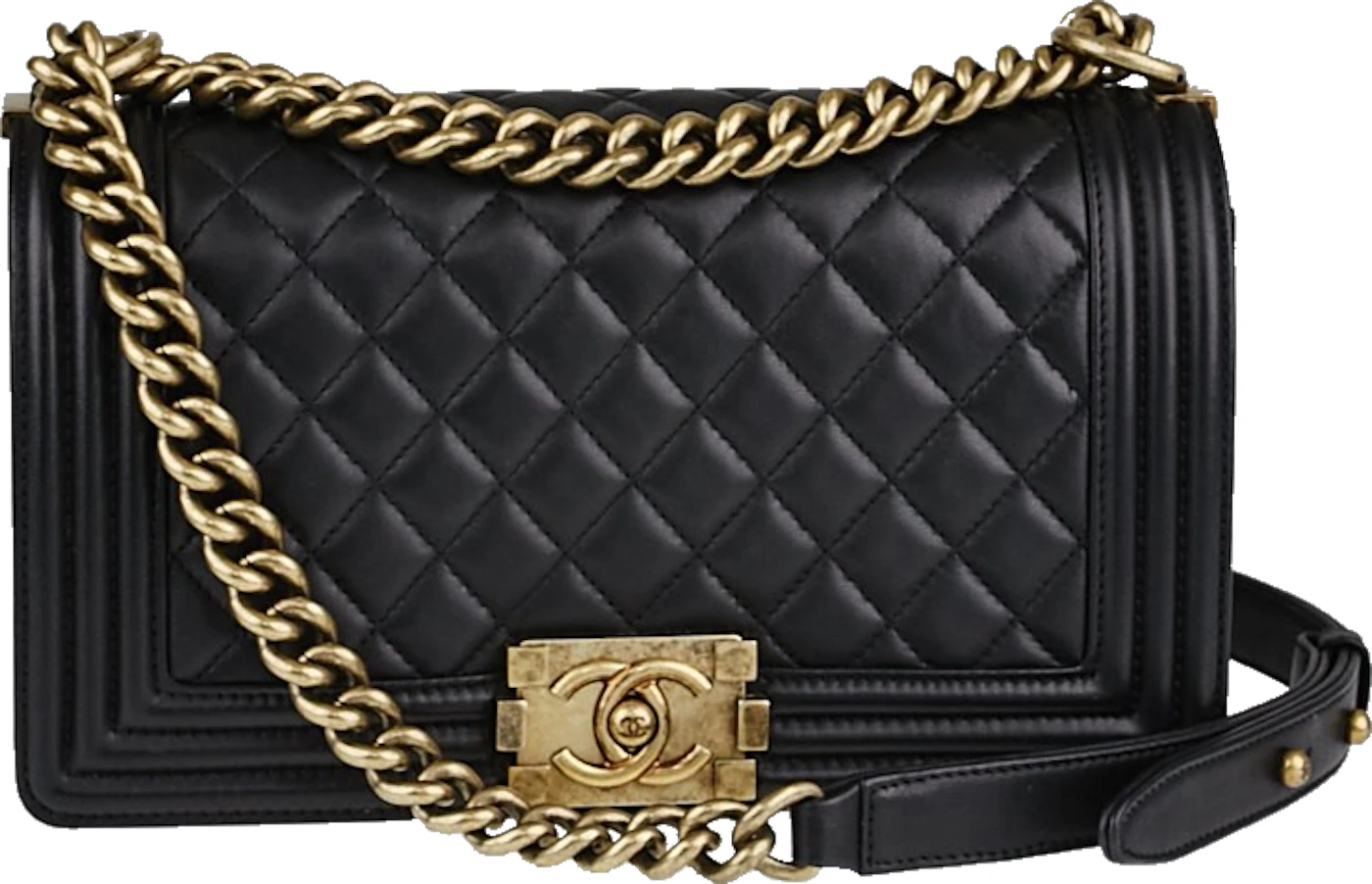Chanel Boy Flap Quilted Lambskin Aged Gold-tone New Medium Black