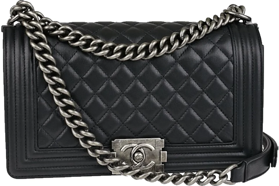Chanel Boy Flap Quilted Calfskin Ruthenium Medium Black GB