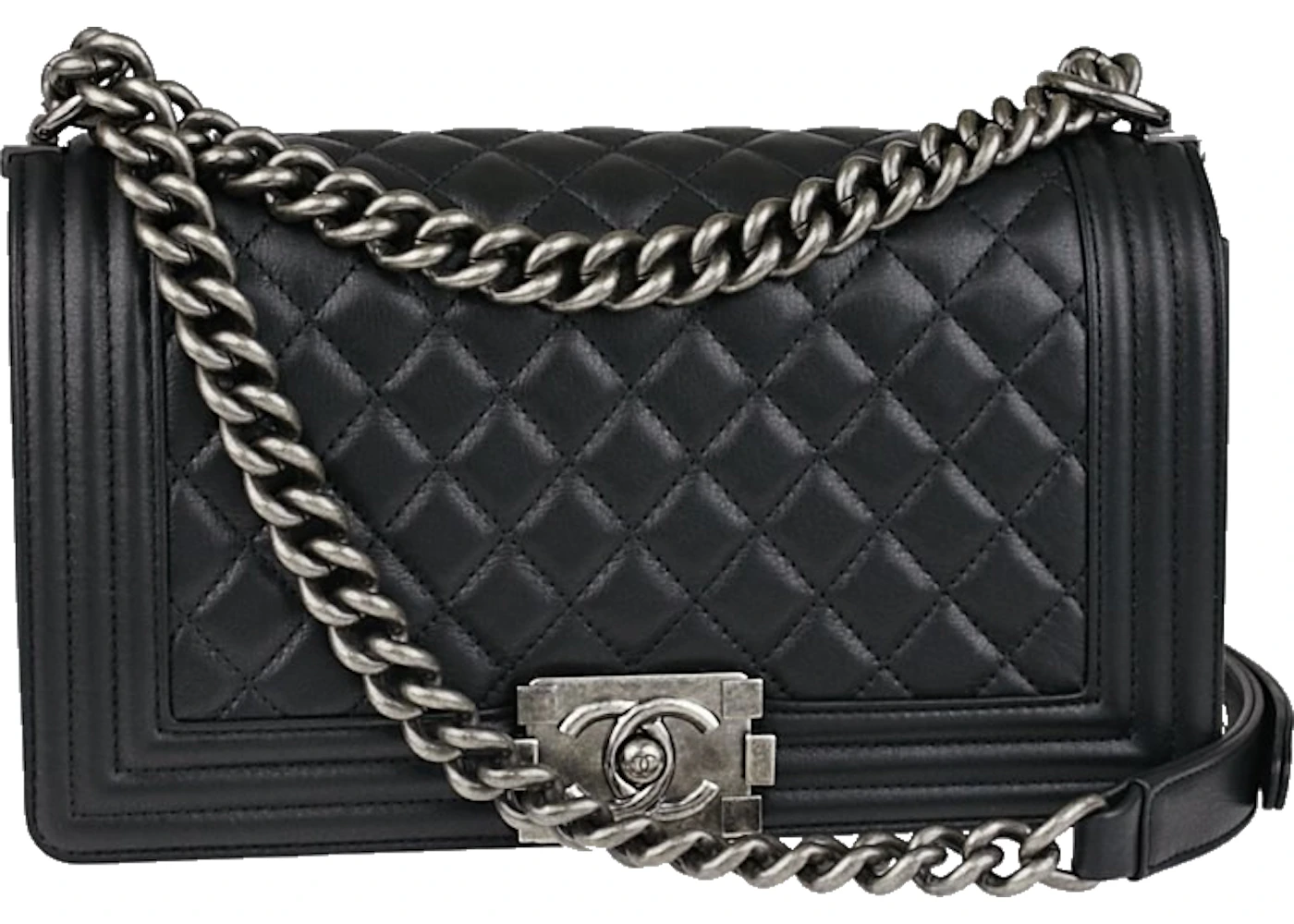 Chanel Boy Flap Quilted Calfskin Ruthenium Medium Black GB