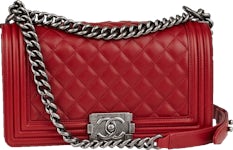 CHANEL Old Medium Quilted Boy Red Lambskin Brushed Gold Hardware 2017 -  BoutiQi Bags