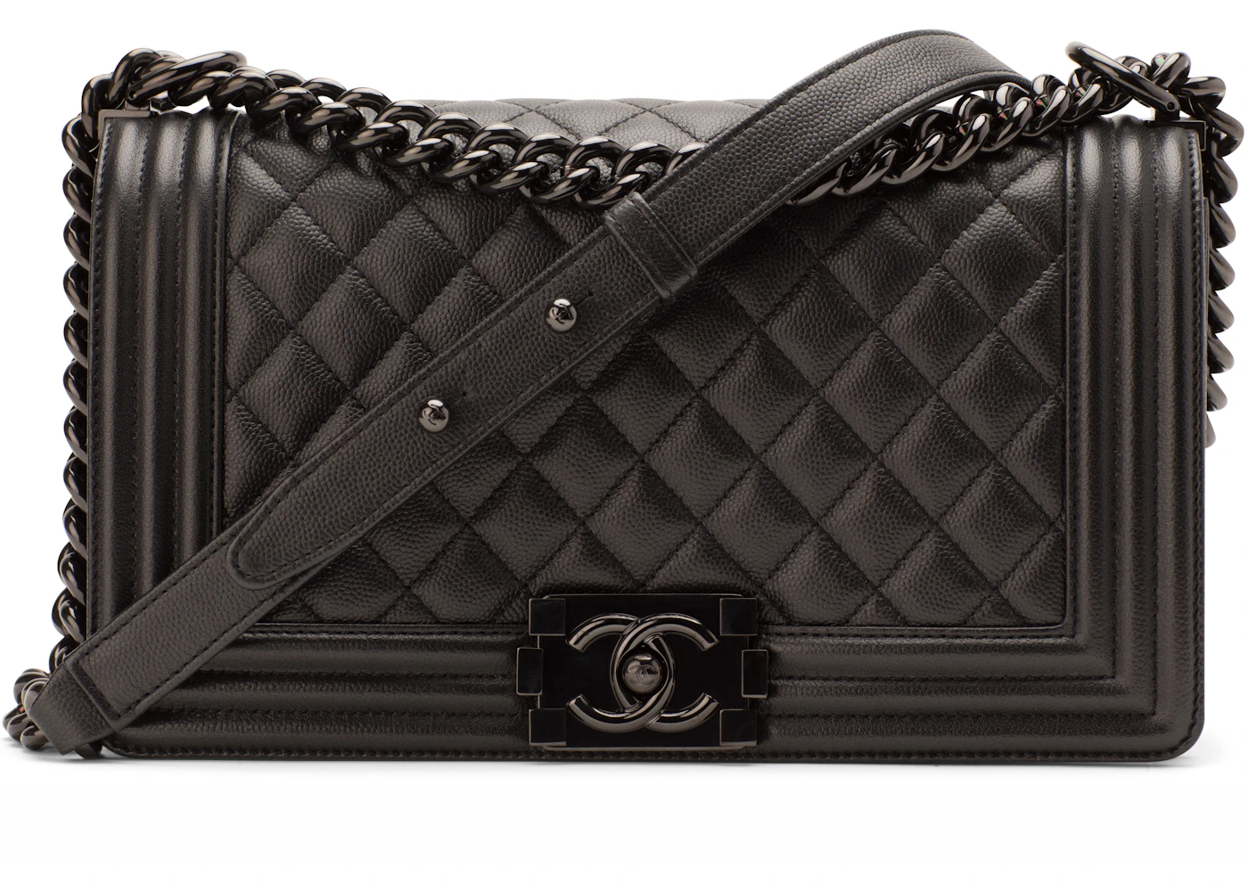Chanel Boy Flap Quilted Caviar Medium So Black