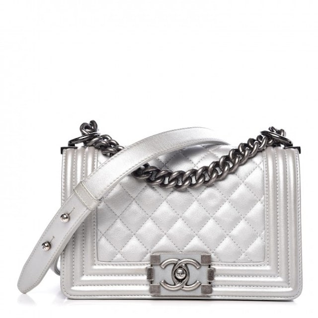 Chanel Boy Flap Quilted Metallic Calfskin Ruthenium Small Silver in  Calfskin with Ruthenium - US