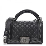 Chanel Flap Bag Top Handle Quilted Lambskin Gold-tone Small Black in  Lambskin with Gold-tone - US
