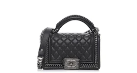 Chanel Top Handle Boy Bag Flap Diamond Quilted Small Black