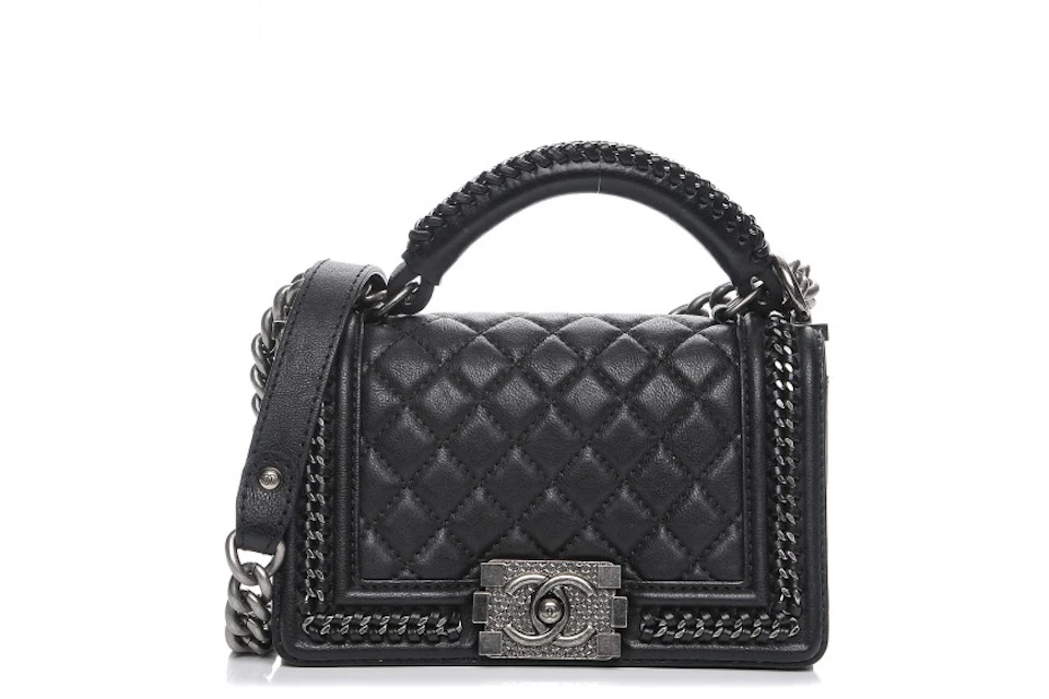 Chanel Top Handle Boy Bag Flap Diamond Quilted Small Black in Calfskin with  Ruthenium - US