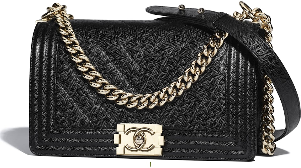 Chanel Boy Handbag Black in Grained Calfskin with Gold-Tone - DE