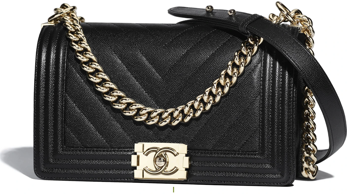 Chanel Boy Handbag Black in Grained Calfskin with Gold-Tone - US