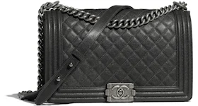 Chanel Boy Handbag Quilted Ruthenium-tone Large Charcoal