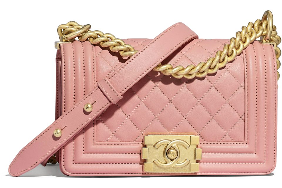 Chanel Boy Quilted Calfskin Gold-tone Small Pink in Calfskin with Gold-tone  - US
