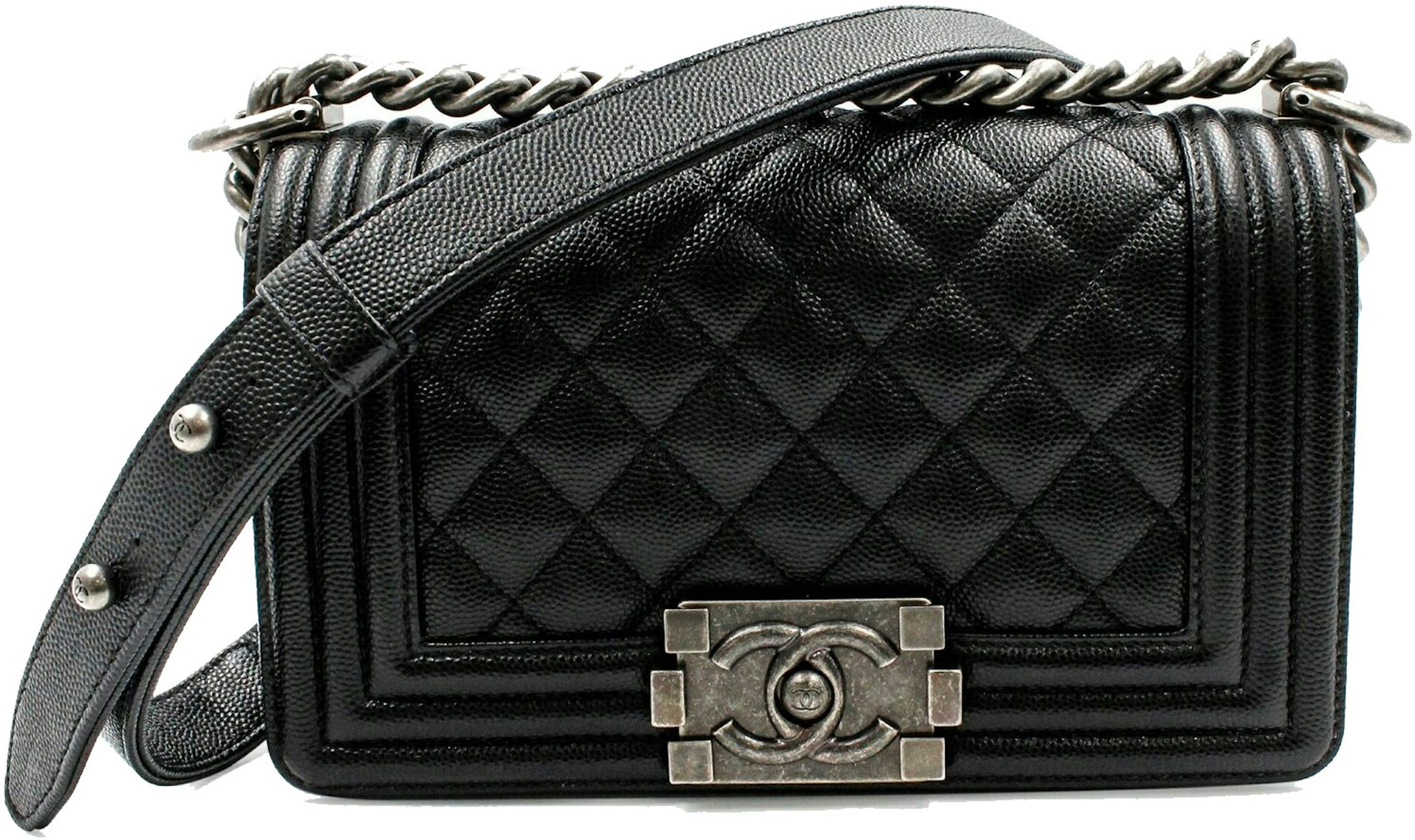 CHANEL, Bags, Chanel Small Boy Bag In Black Calfskin With Ruthenium  Hardware