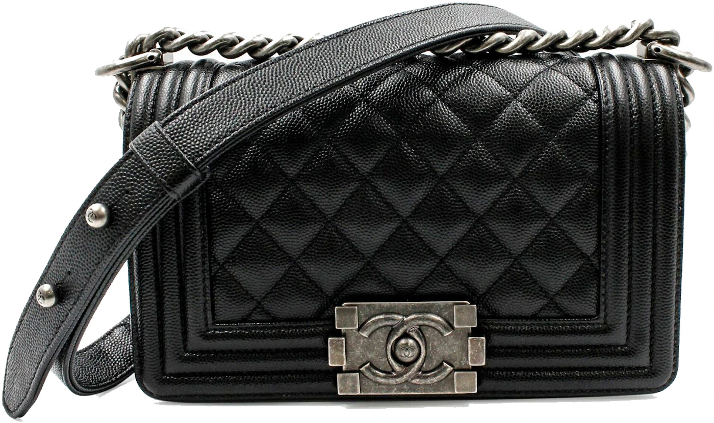 Chanel Boy Quilted Caviar Ruthenium-tone Small Black