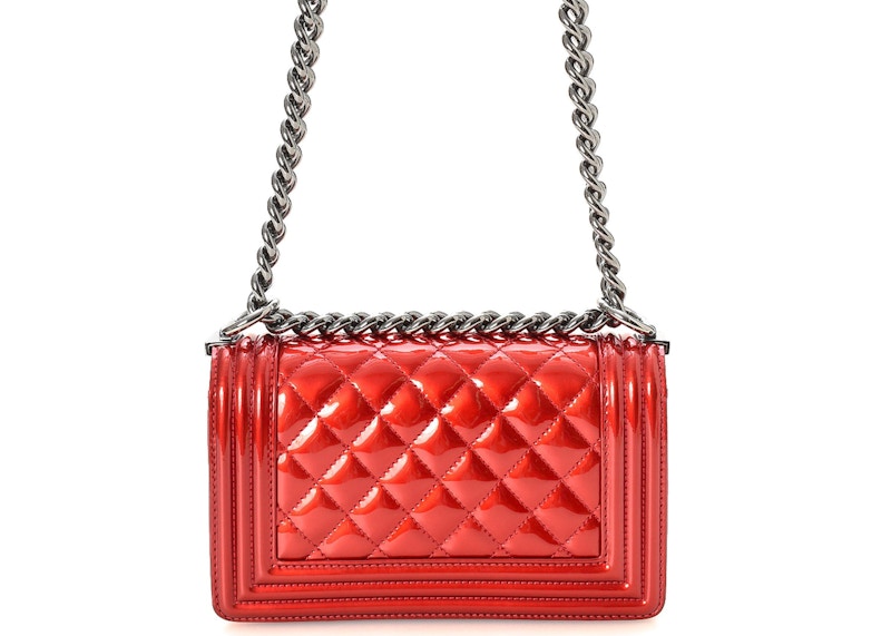 Chanel Boy Quilted Patent Leather Small Red in Patent Leather with