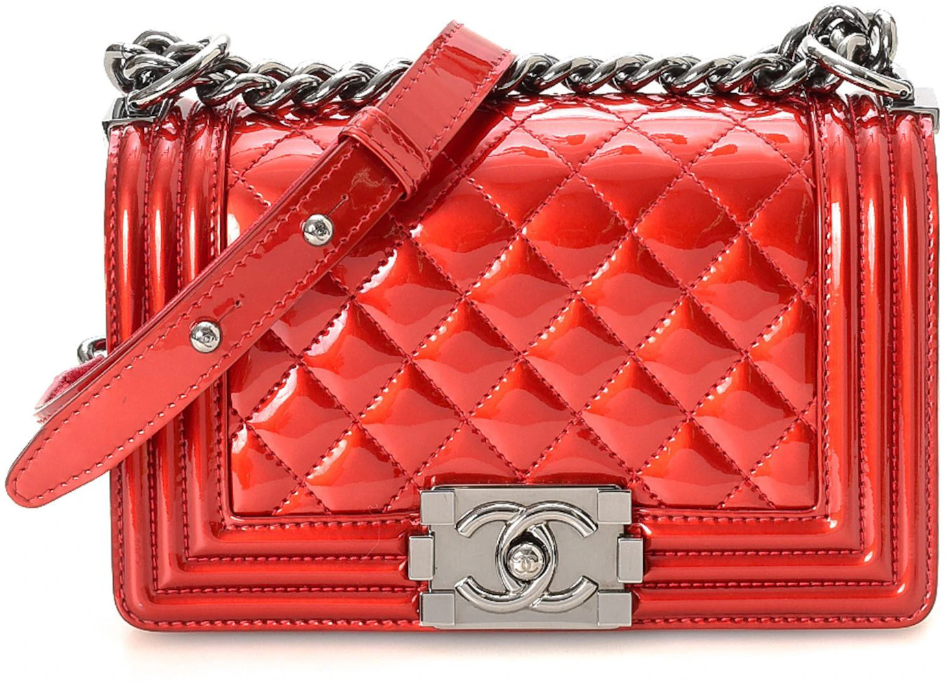 Chanel Boy Quilted Patent Leather Small Red in Patent Leather with  Ruthenium-tone - US