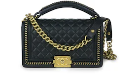 Chanel Boy Top Handle Quilted Calfskin Gold-tone Chain Medium Black