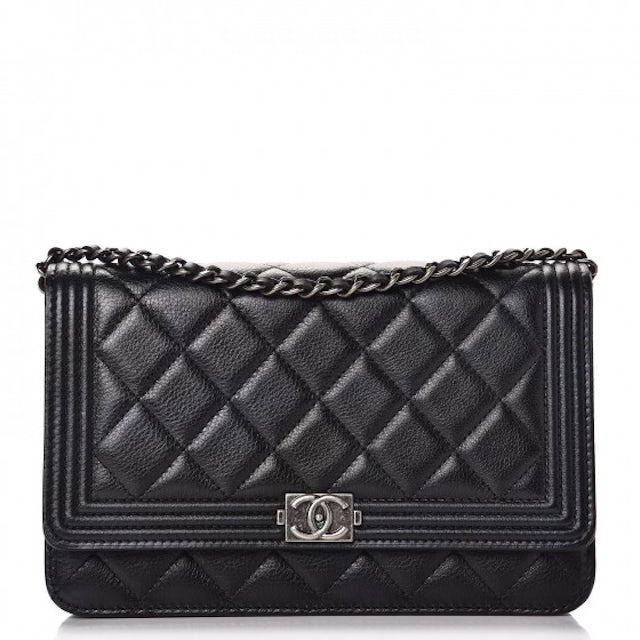 Chanel Boy Wallet On Chain Quilted Calfskin Ruthenium-tone Black in  Calfskin with Ruthenium-tone - GB