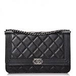 CHANEL Caviar Quilted Boy Wallet On Chain WOC Light Gold 173125