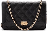 CHANEL Caviar Quilted Boy Wallet On Chain WOC Black 1221954