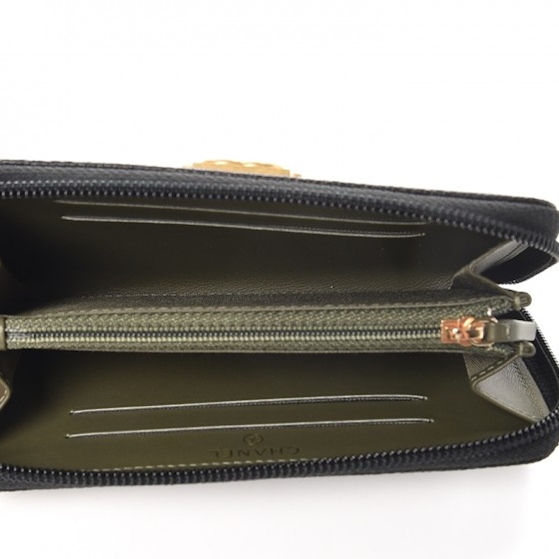 Chanel Boy Zip Around Wallet Quilted Caviar Matte Goldtone Small Black