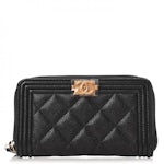 Chanel Gusset Zip Around Wallet Quilted Caviar Gold-tone Large Black in Caviar  with Gold-Tone - US