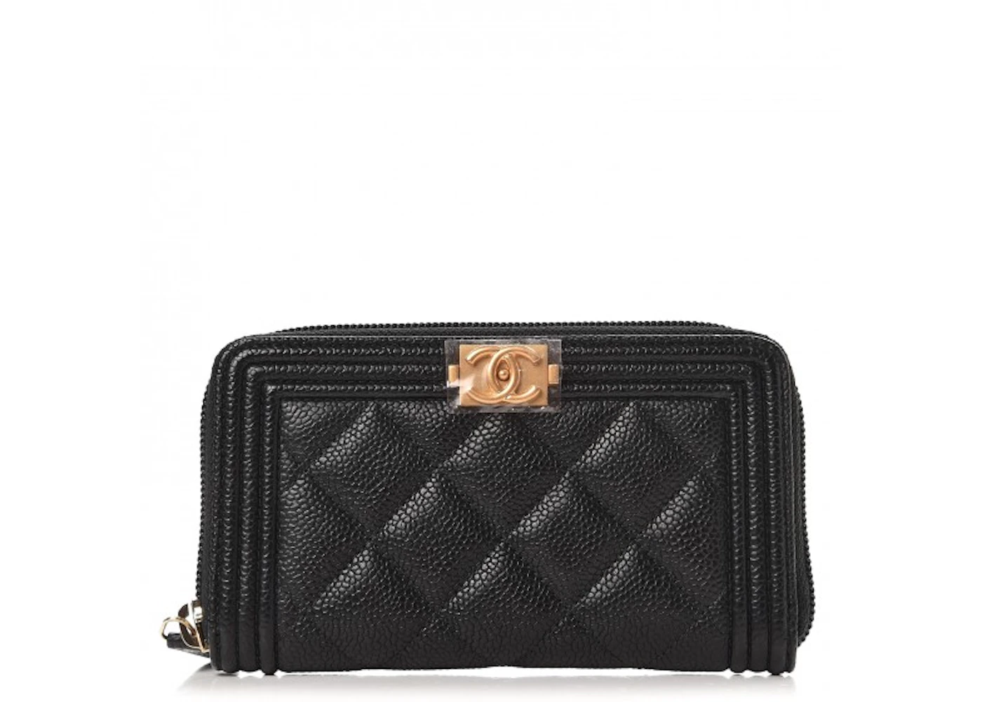 Chanel Boy Zip Around Wallet Quilted Caviar Matte Gold-tone Small Black in  Caviar with Matte Gold-Tone - US