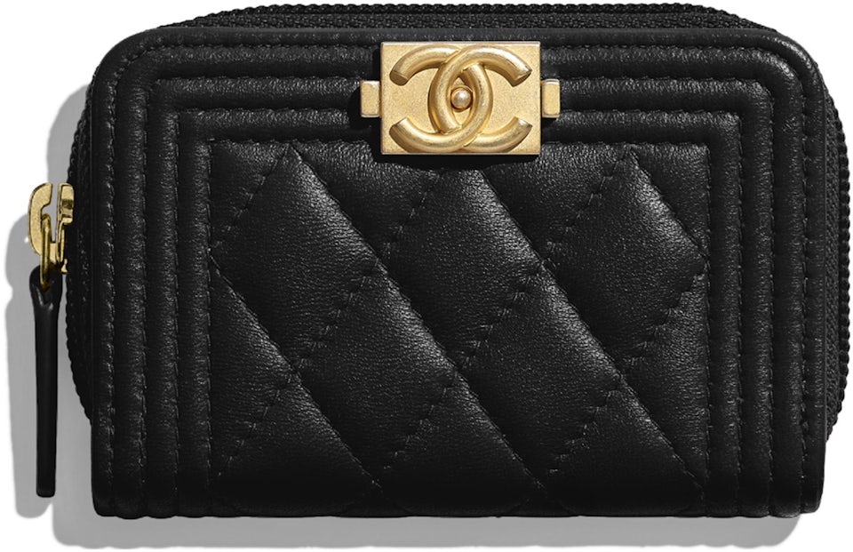 Chanel Boy Zipped Coin Purse Quilted Lambskin Gold-tone Black in Lambskin  with Gold-tone - GB