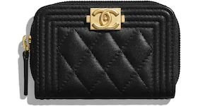 Chanel Boy Zipped Coin Purse Quilted Lambskin Gold-tone Black