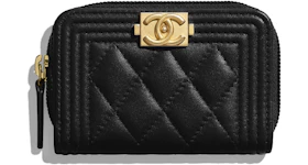 Chanel Boy Zipped Coin Purse Quilted Lambskin Gold-tone Black
