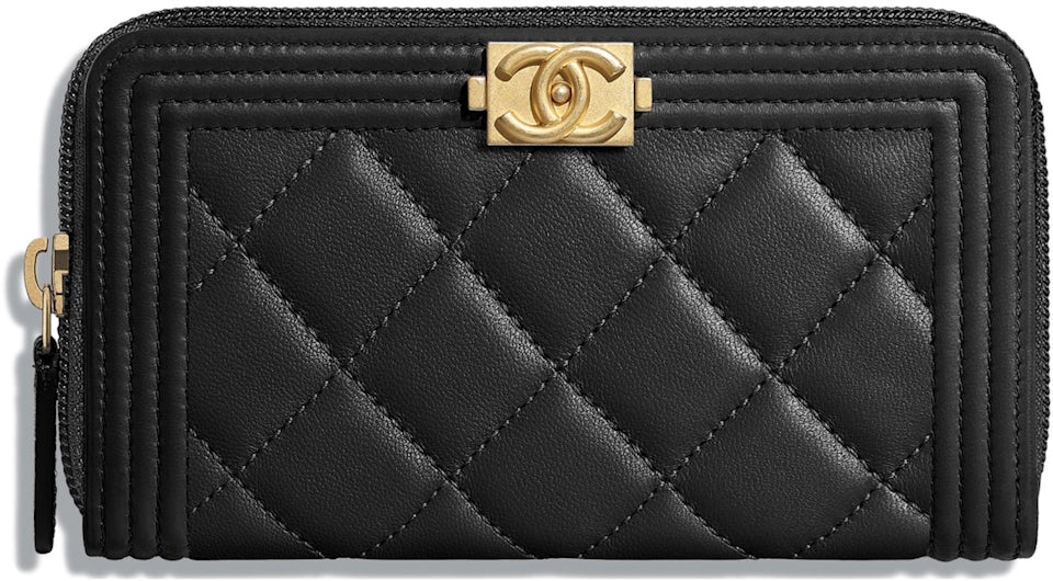 CHANEL Zip Around Quilted Caviar Leather Wallet Black