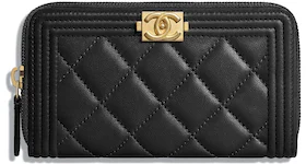 Chanel Boy Zipped Wallet Quilted Lambskin Gold-tone Black