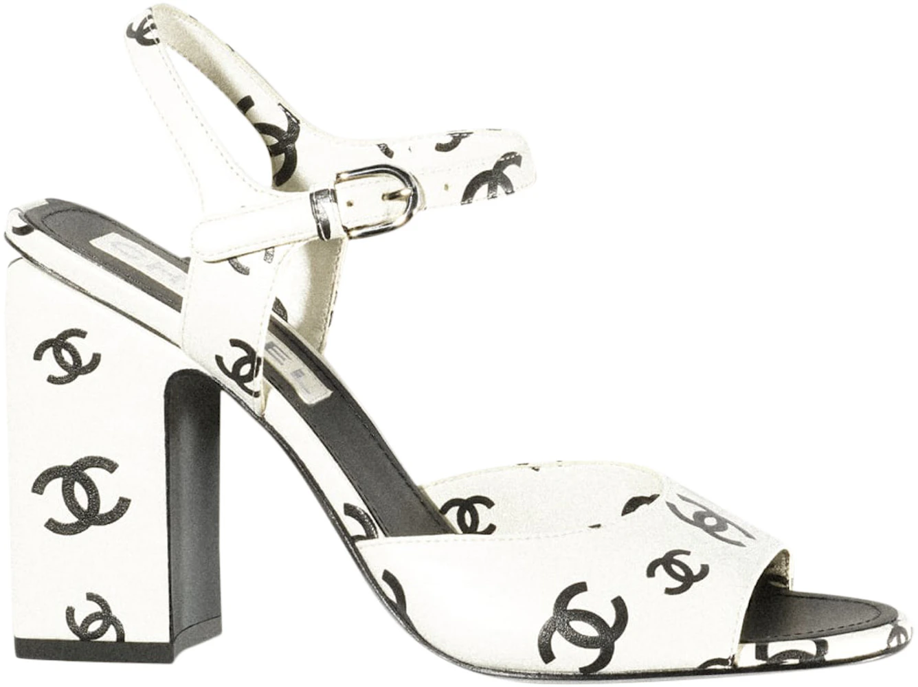 Chanel White Leather Bow CC logo Heels Sandals