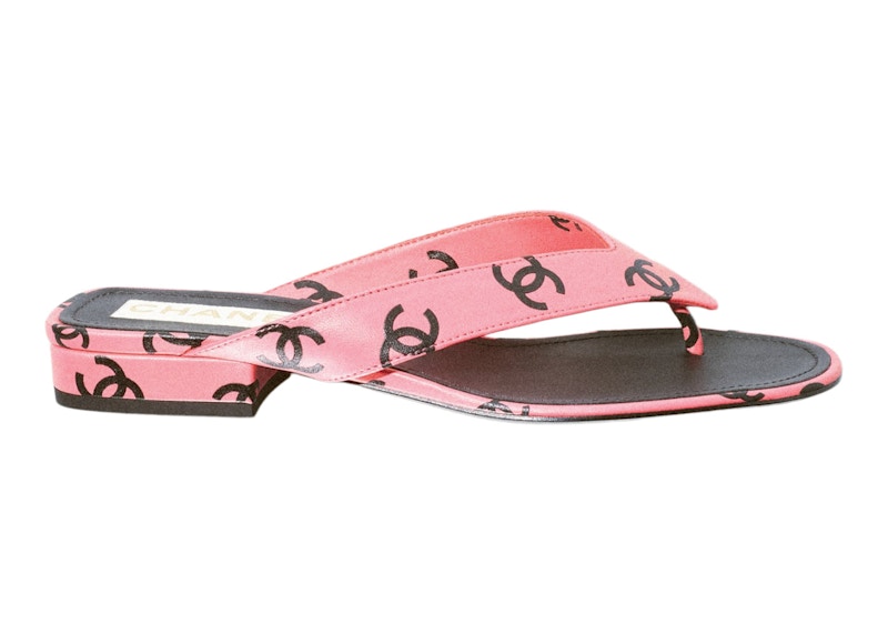 Chanel CC 20mm Heeled Thong Sandal Pink Leather G38978 X56530